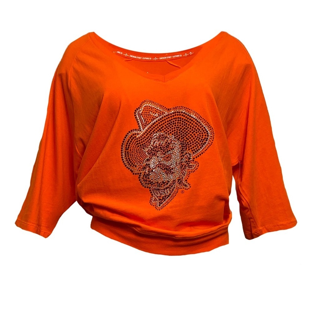 Oklahoma State Cowboys Women’s Medium Dolman Top Orange OSU Football Logo NWT P-